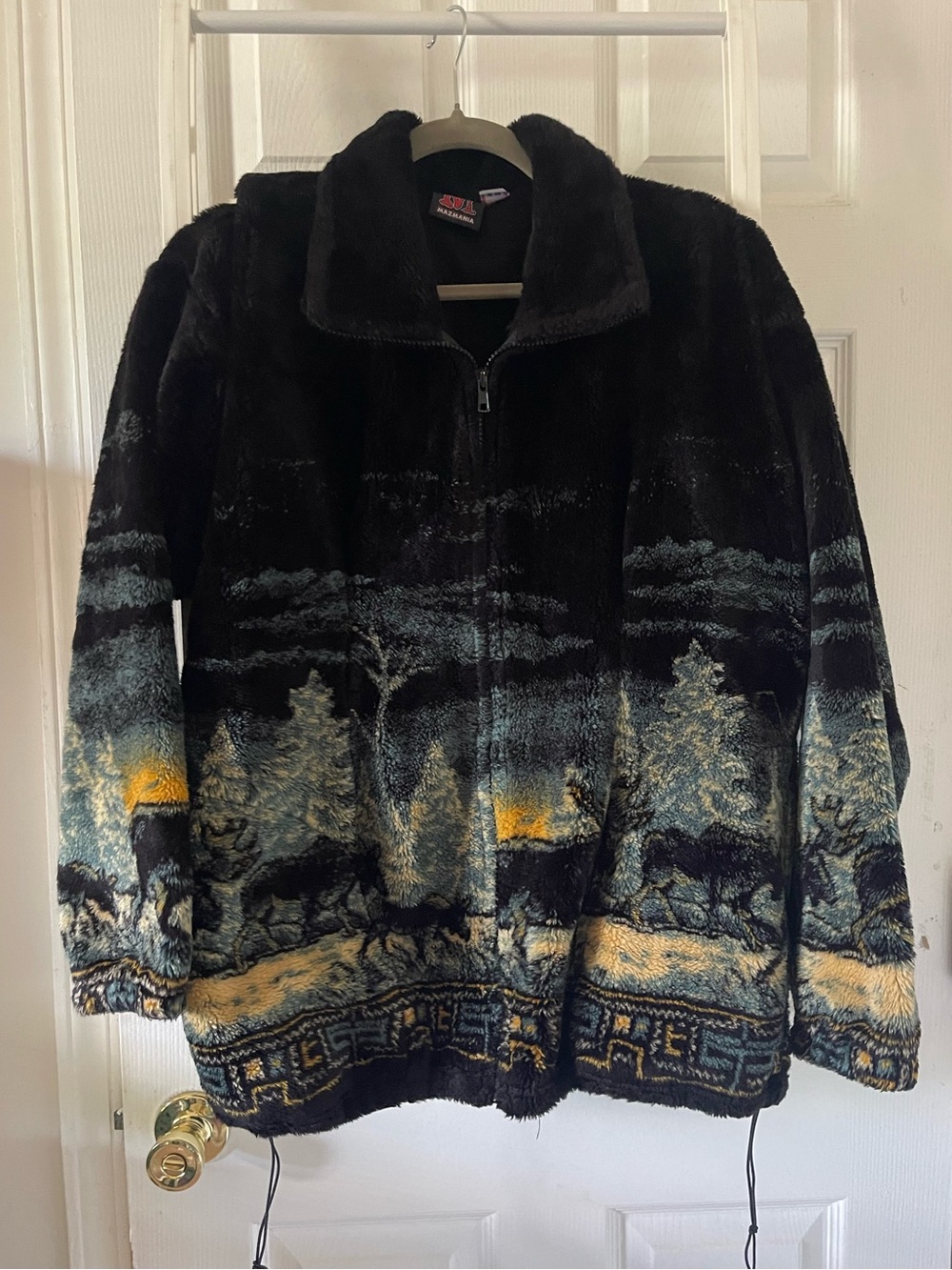 VTG Mazmania USA Moose Sunrise Forest Scenic Fleece Jacket